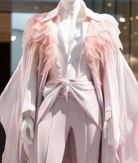 An ensemble suit in pale pink silk