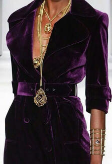 An ensemble suit in purple crushed velvet
