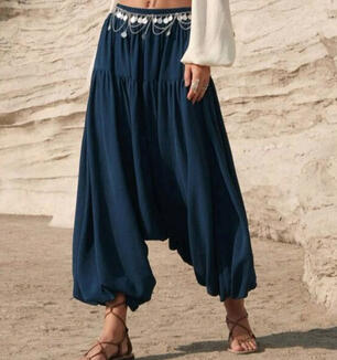 Loose-fitting pants in dark blue cotton